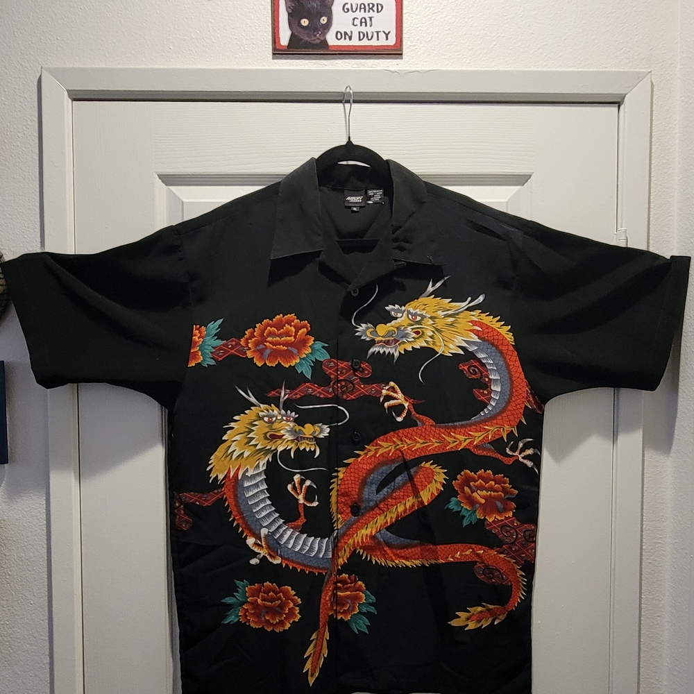 Black Dragon Print Men's Shirt